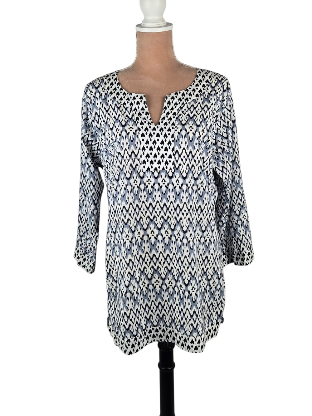 Sakkas Ikat Print Tunic Top Blue Black Size 1X